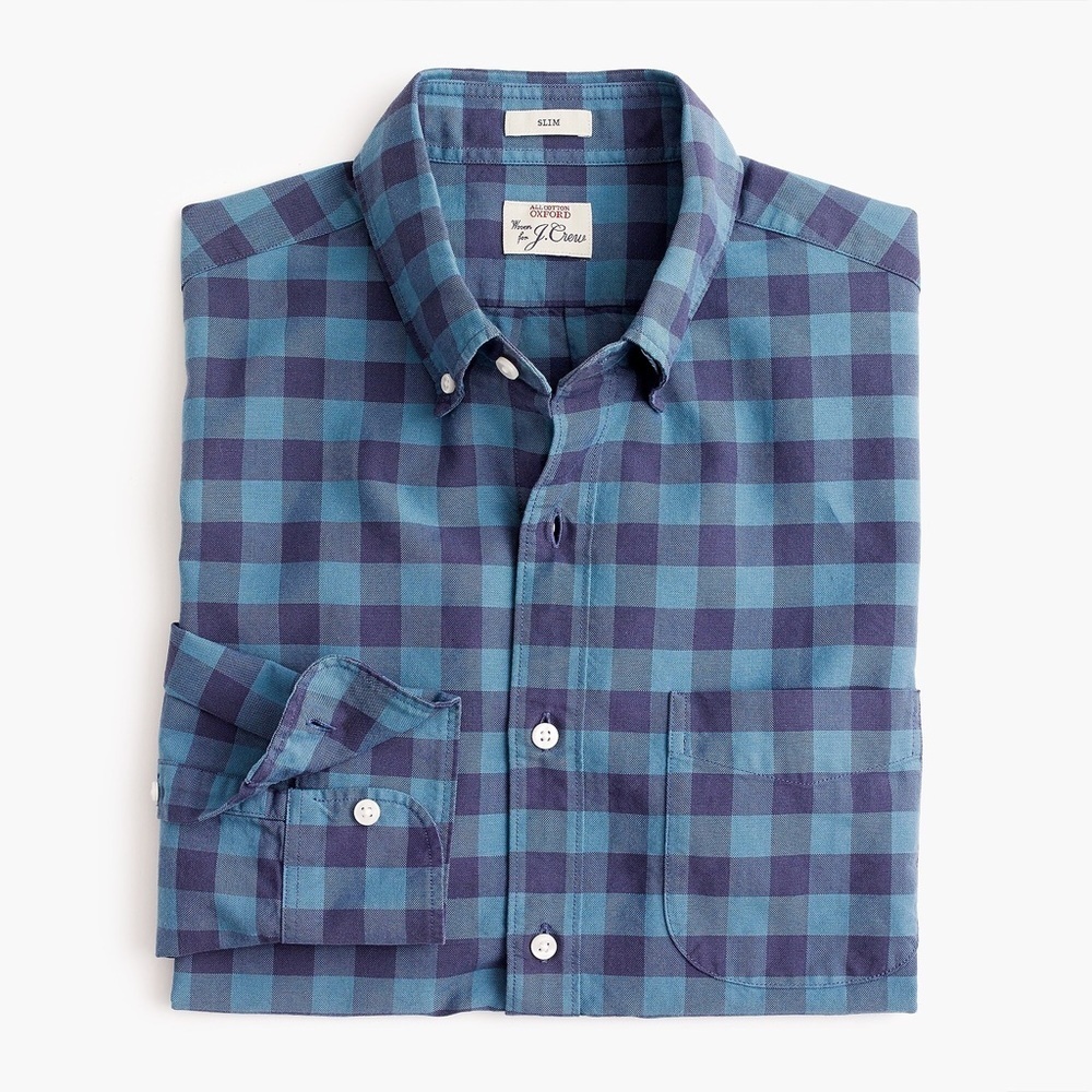 J Crew Men’s Blue Plaid Button Woven All Cotton Oxford Shirt Large